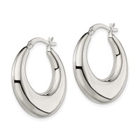 Sterling Silver Polished & Tapered Round Hoop Earrings view 2