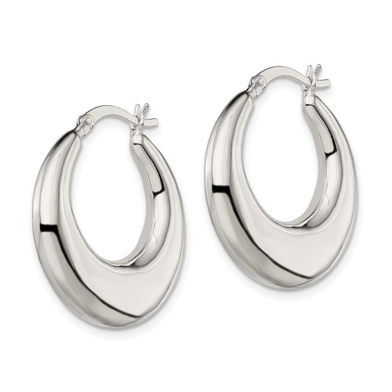 Sterling Silver Polished & Tapered Round Hoop Earrings