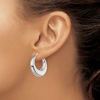 Sterling Silver Polished & Tapered Round Hoop Earrings view 3