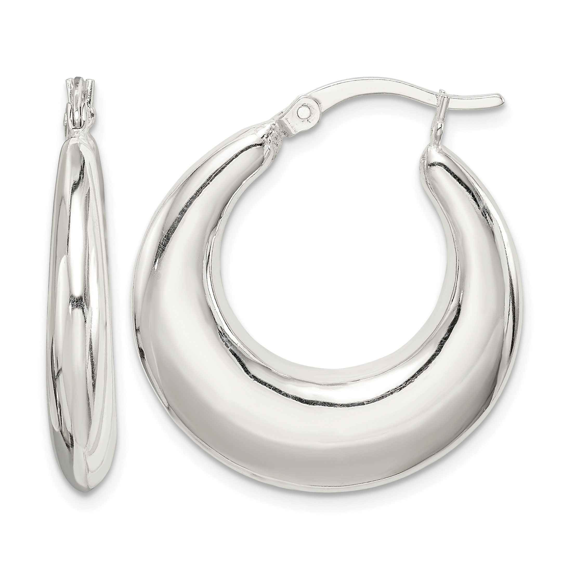 Sterling Silver Polished & Tapered Round Hoop Earrings (QE4738)