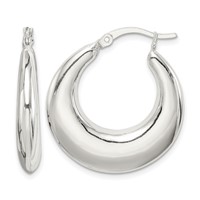 Sterling Silver Polished & Tapered Round Hoop Earrings view 1