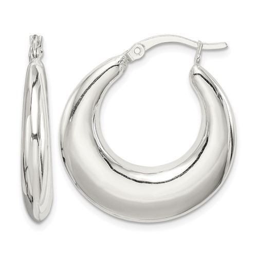 Sterling Silver Polished & Tapered Round Hoop Earrings