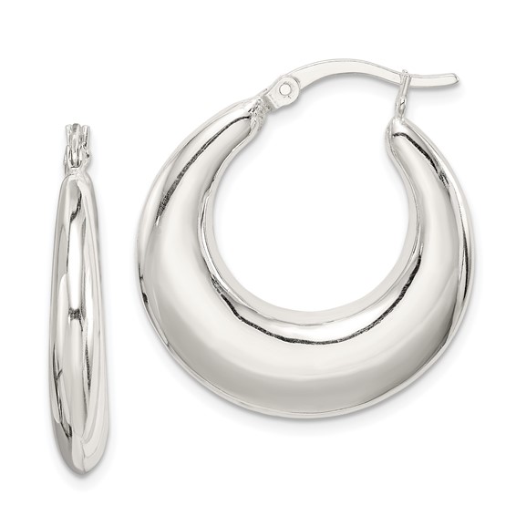 Sterling Silver Polished & Tapered Round Hoop Earrings