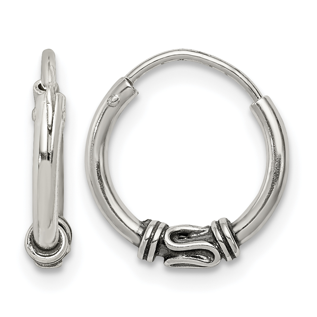 Sterling Silver Antiqued Hoop Earrings (QE4742)