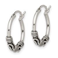 Sterling Silver Antiqued Hoop Earrings view 2