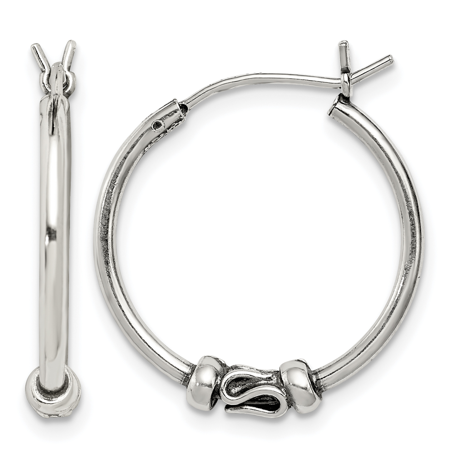 Sterling Silver Antiqued Hoop Earrings (QE4745)