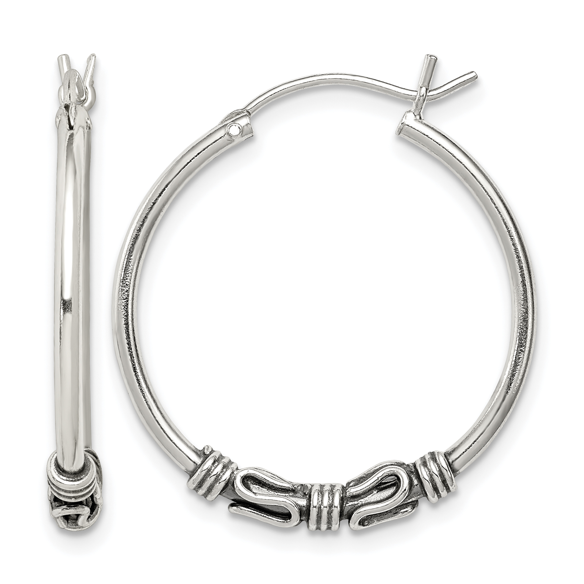Sterling Silver Antiqued Hoop Earrings (QE4746)