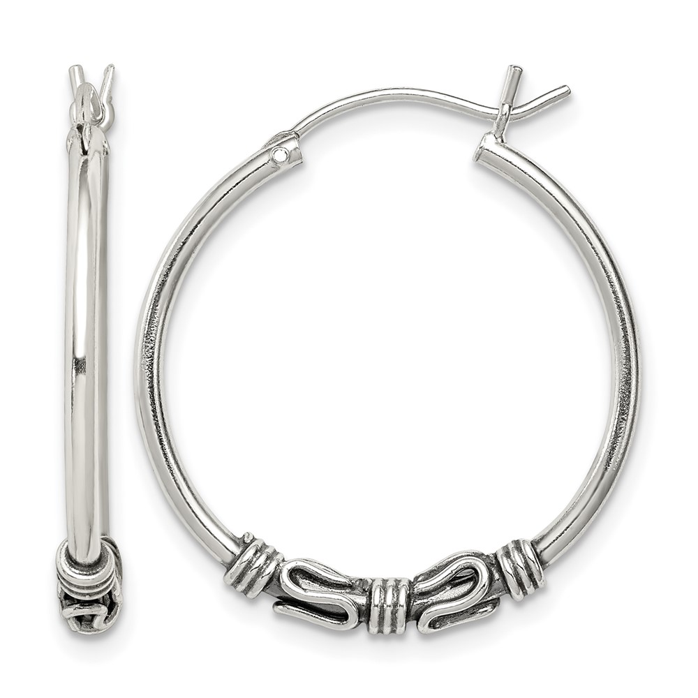 Sterling Silver Antiqued Hoop Earrings (QE4746)