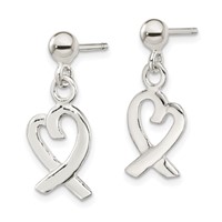 Sterling Silver Heart Dangle Post Earrings view 2