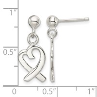 Sterling Silver Heart Dangle Post Earrings view 4
