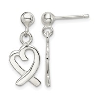 Sterling Silver Heart Dangle Post Earrings view 1