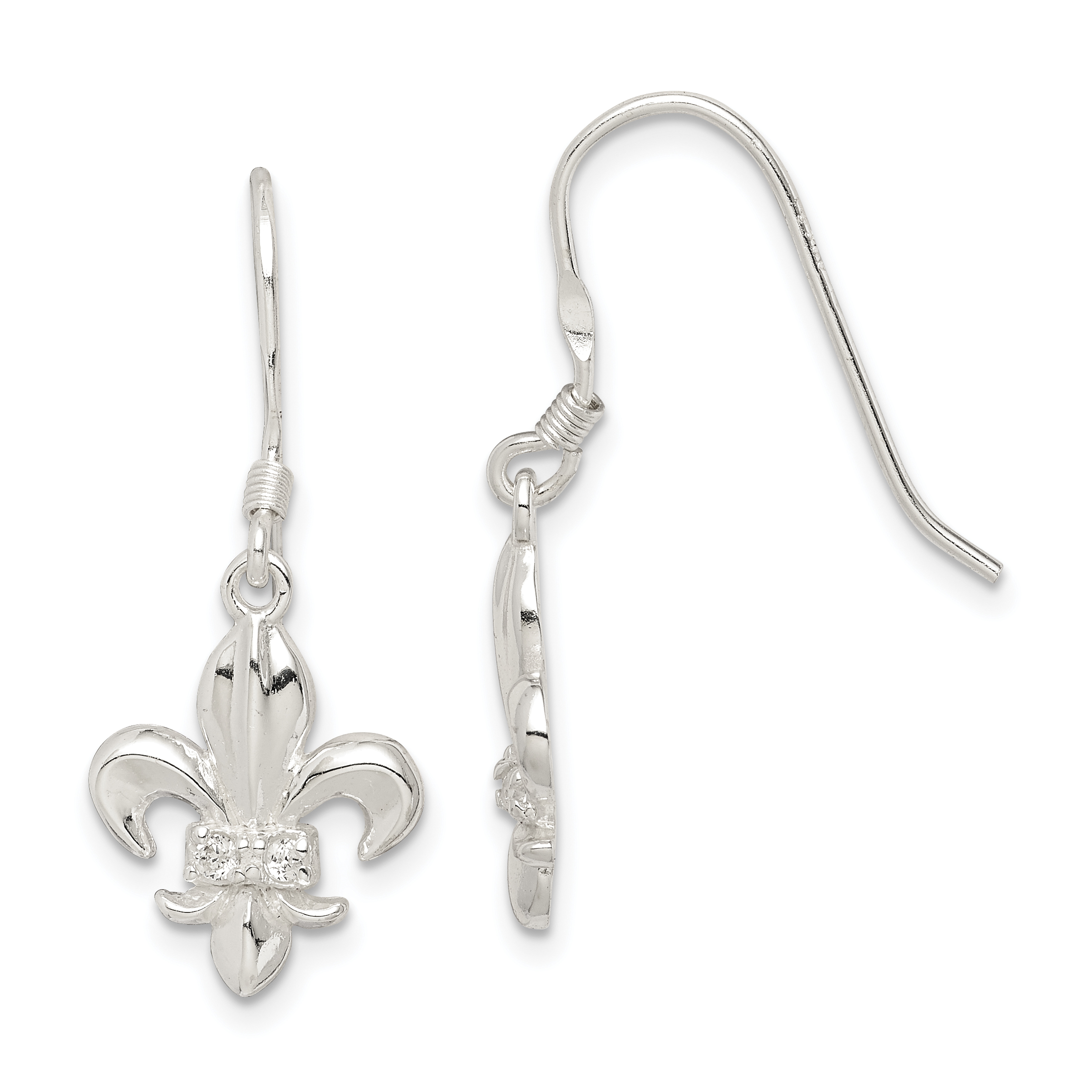 Sterling Silver Cz Fleur De Lis Earrings Weight 2 25 Grams Sterling Silver Cz Fleur De Lis Earrings Weight 2 25 Grams Length 30mm Width 12mm