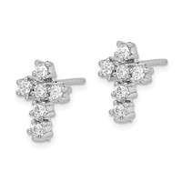 Sterling Silver Rhodium-plated Polished CZ Cross Post Earrings view 2