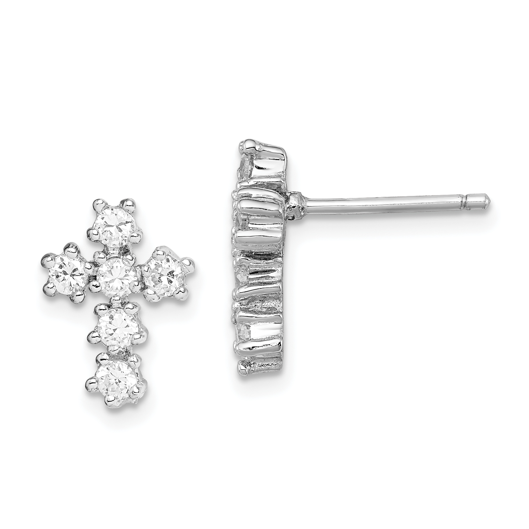 Sterling Silver Rhodium-plated Polished CZ Cross Post Earrings (QE4771)