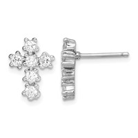 Sterling Silver Rhodium-plated Polished CZ Cross Post Earrings view 1
