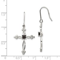 Sterling Silver Rhodium-plated Polished Diamond Accent & Black CZ Budded Cross Dangle Earrings view 4