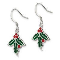Sterling Silver Enameled Holly Earrings view 2