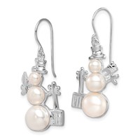 Sterling Silver FW Cultured Pearl Snowman Earrings view 2