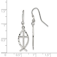 Sterling Silver Polished & D C Cross & Ichthus Dangle Earrings view 4