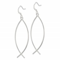 Sterling Silver Polished Ichthus Dangle Earrings view 2