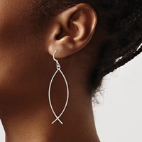 Sterling Silver Polished Ichthus Dangle Earrings view 3