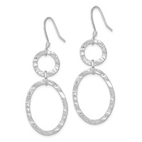 Sterling Silver RH-plated Polished & Hammered Circle & Oval Dangle Earrings view 2
