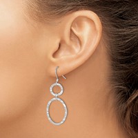 Sterling Silver RH-plated Polished & Hammered Circle & Oval Dangle Earrings view 3