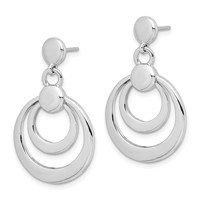 Sterling Silver Rhodium-plated Polished Double Circle Post Dangle Earrings view 2