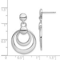 Sterling Silver Rhodium-plated Polished Double Circle Post Dangle Earrings view 4