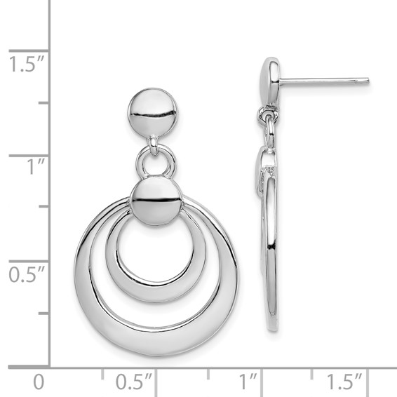 Sterling Silver Rhodium-plated Polished Double Circle Post Dangle Earrings