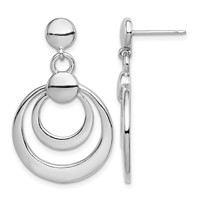Sterling Silver Rhodium-plated Polished Double Circle Post Dangle Earrings view 1