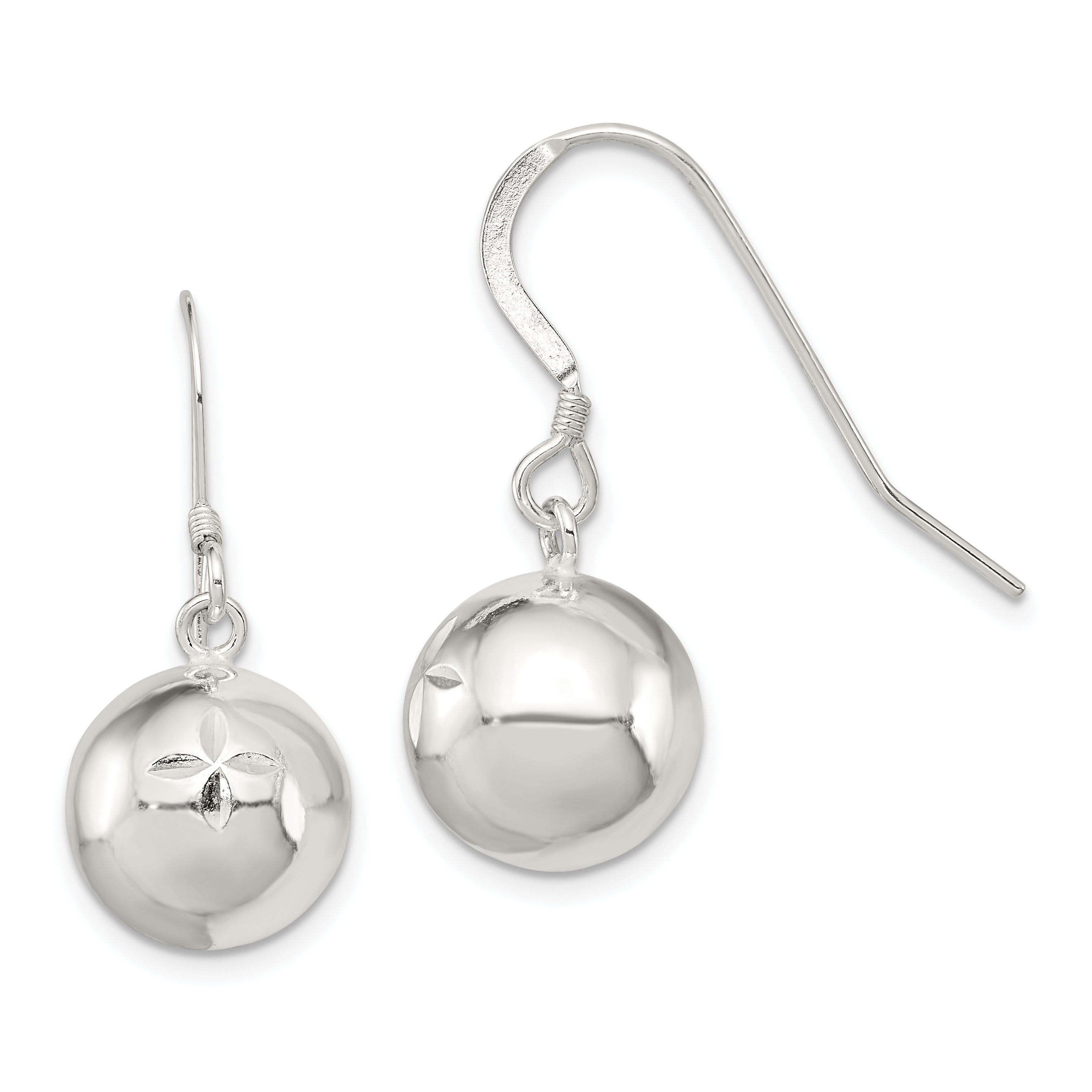 Sterling Silver Diamond Cut Dangle Ball Earrings Weight 4 94 Sterling Silver Diamond Cut Dangle Ball Earrings Weight 4 94 Grams Length 27mm Width 12mm