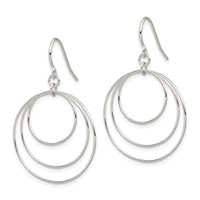 Sterling Silver Polished Fancy Triple Circle Dangle Earrings view 2