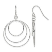 Sterling Silver Polished Fancy Triple Circle Dangle Earrings view 1