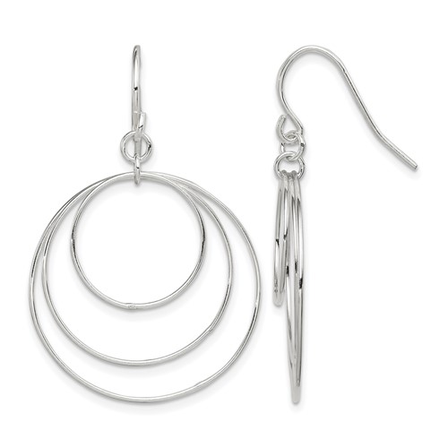 Sterling Silver Polished Fancy Triple Circle Dangle Earrings