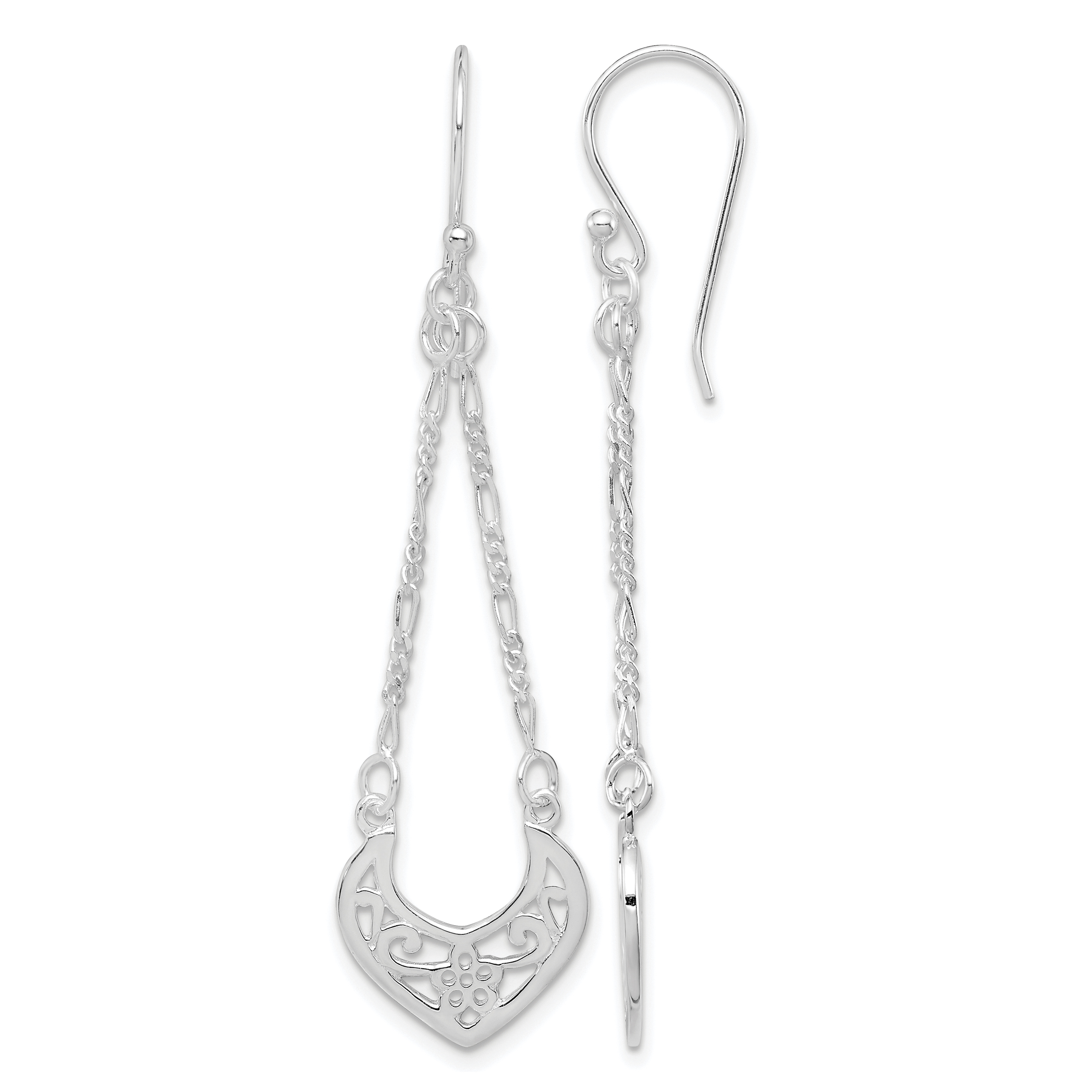 Sterling Silver Rhodium-plated Filigree Dangle Earrings (QE4870)