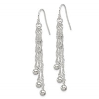 Sterling Silver Polished Fancy 3-Strand Chain & Beaded Dangle Earrings view 2