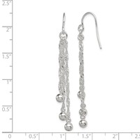 Sterling Silver Polished Fancy 3-Strand Chain & Beaded Dangle Earrings view 4