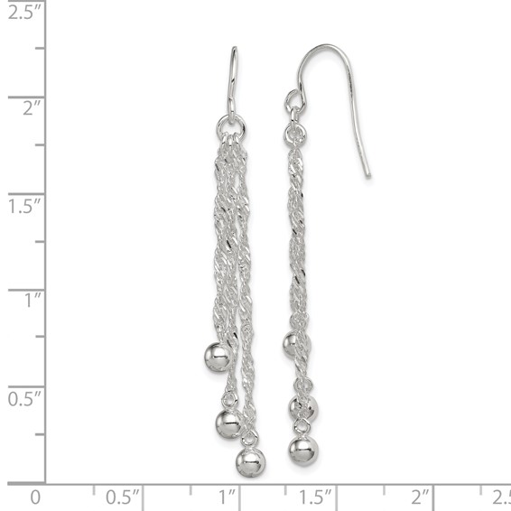 Sterling Silver Polished Fancy 3-Strand Chain & Beaded Dangle Earrings