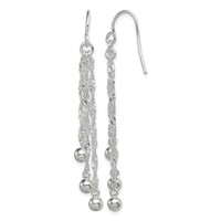 Sterling Silver Polished Fancy 3-Strand Chain & Beaded Dangle Earrings view 1