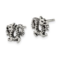 Sterling Silver Antiqued Dragon Post Earrings view 2