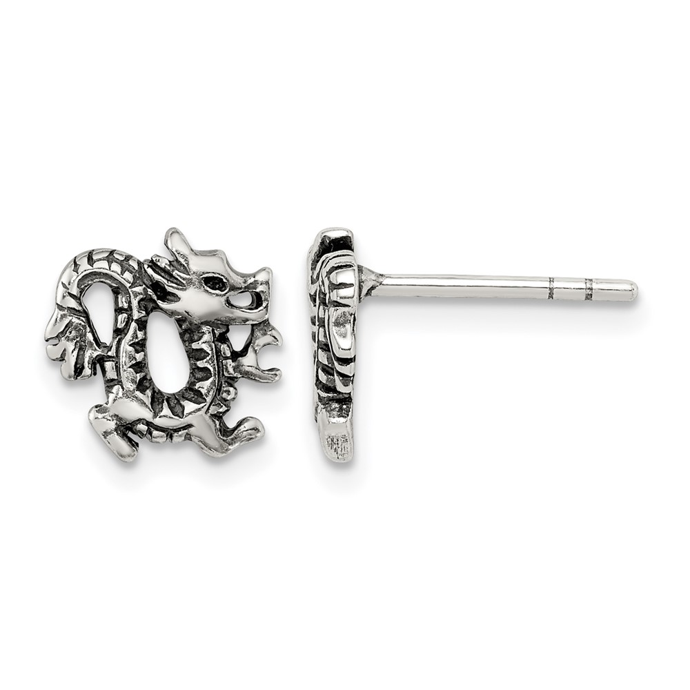 Sterling Silver Antiqued Dragon Post Earrings