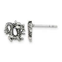 Sterling Silver Antiqued Dragon Post Earrings view 1