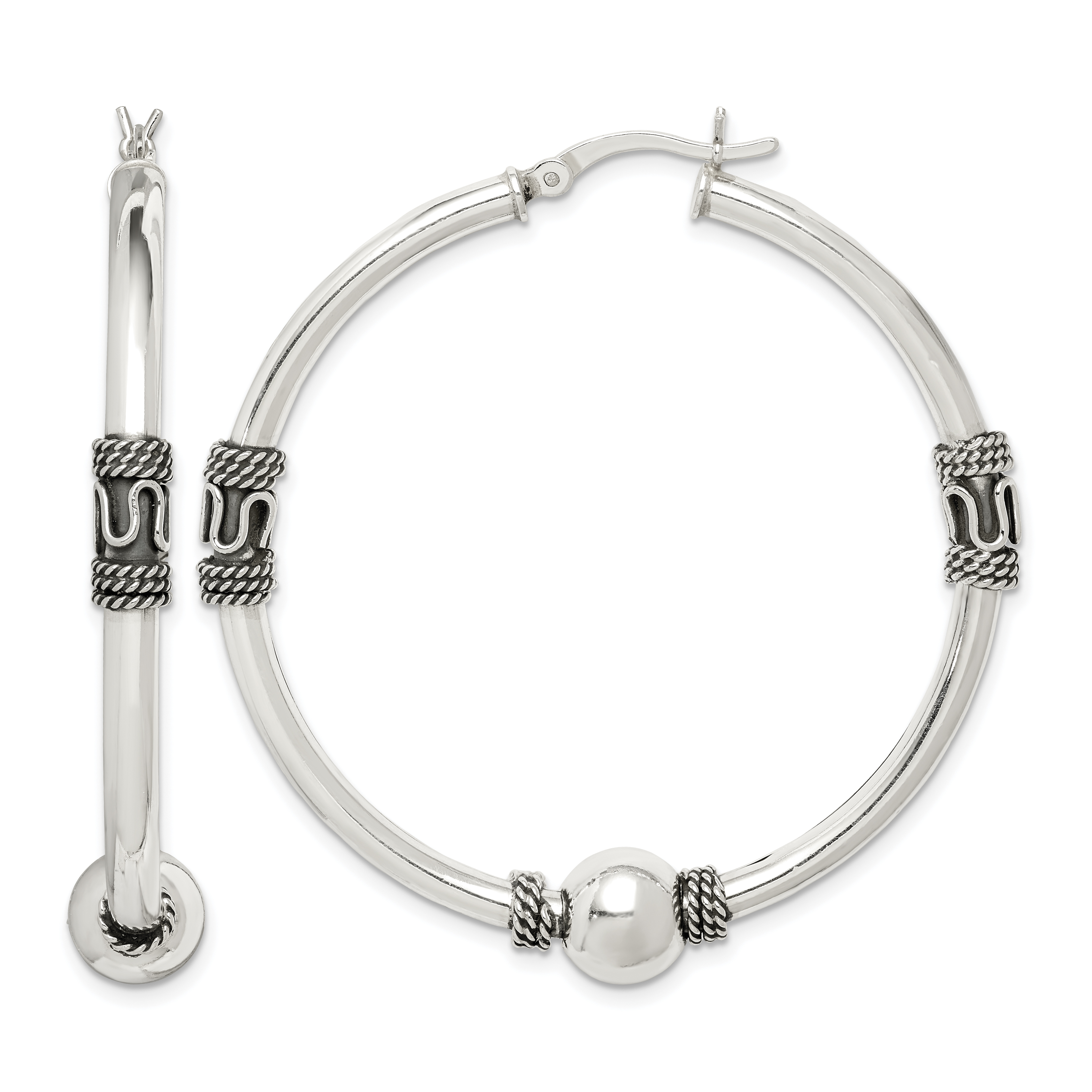Sterling Silver Antiqued Hoop Earrings (QE4920)