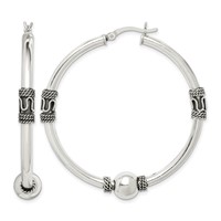 Sterling Silver Antiqued Hoop Earrings view 1