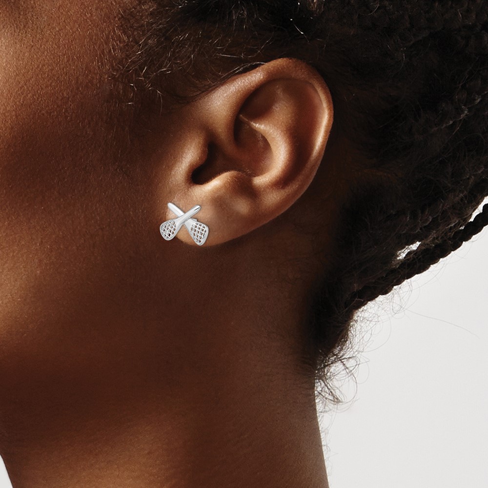 Sterling Silver Rhodium-plated Lacrosse Post Earrings (QE4935)