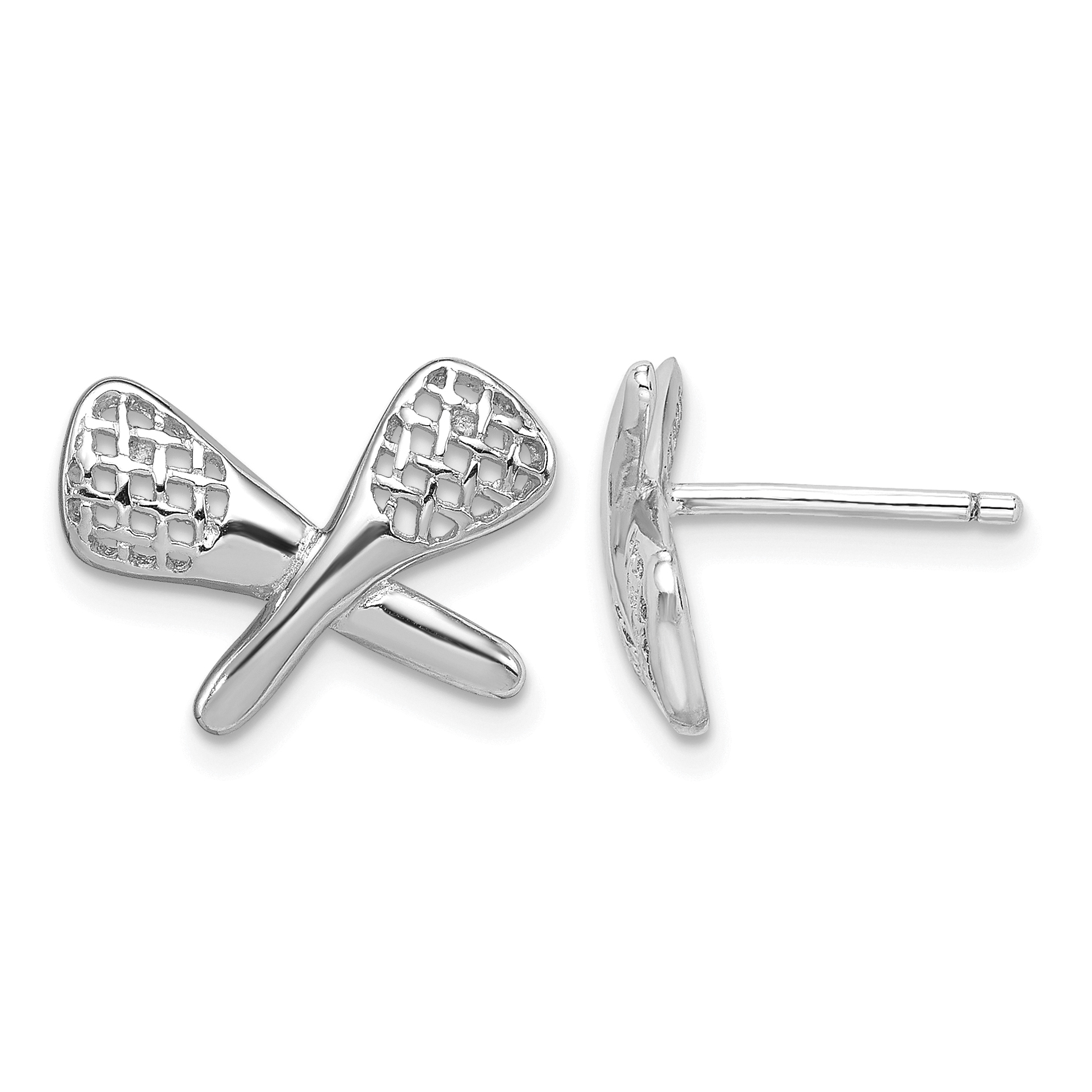 Sterling Silver Rhodium-plated Lacrosse Post Earrings (QE4935)