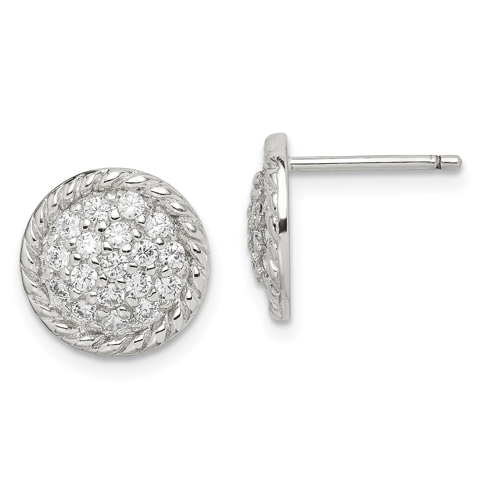 Sterling Silver Rhodium-plated Polished & Twisted CZ Circle Post Earrings (QE4941)