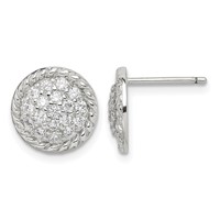Sterling Silver Rhodium-plated Polished & Twisted CZ Circle Post Earrings view 1