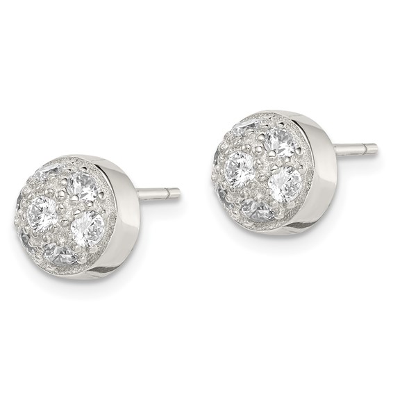 Sterling Silver Rhodium-plated Polished CZ Half Ball Post Earrings